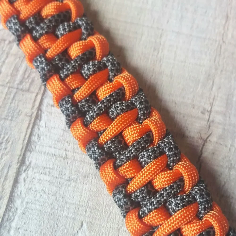 Handmade Paracord Keyholder Carabiner Clip & Keyring Diamond Gray & Orange